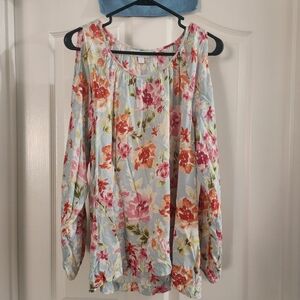 J Jill Long Sleeve, Open Shoulder Blouse, Size L